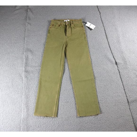 New Re/Done Womens 24 Green Jeans 70s Ultra High Rise Stove Pipe - Picture 1 of 8